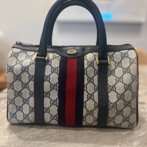 Gucci GG Supreme Boston Bag Blue Vintage 1986 one owner